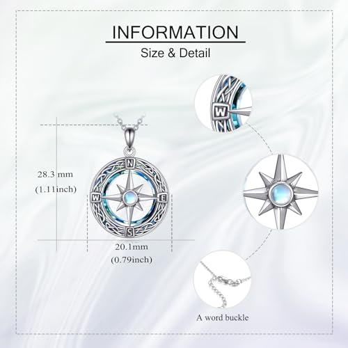 Compass Necklace 925 Sterling Silver Celtic Knot Compass Pendant Necklaces Crystal Compass Jewellery for Women Men Retirement, Graduation Gift