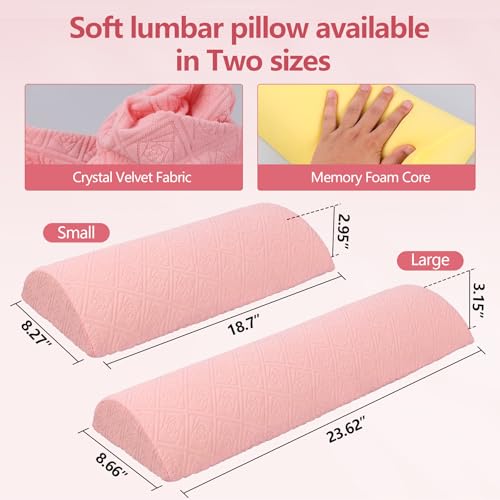Cozyhealth - 2.95" H*18.7" L - Soft Small Lumbar Pillow for Sleeping, Memory Foam Back Lumbar Support Cushion for Lower Back Pain Relief Bed Waist Sleep Support Pillow for Side, Back (Pink, Small) Pink