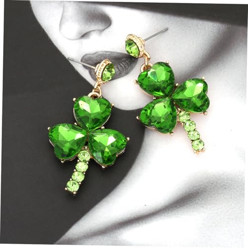 BESPORTBLE Sparkly Rhinestone Dangle Earrings Shamrock Leaf Charm Festive Irish Earring Jewelry for Women Holiday Celebration