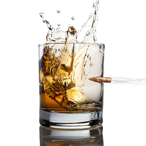 Bullet Glass Whiskey Glasses 308 Bullets Cup Scotch Bourbon 9.5 OZ Set of 2 Embedded Bullet
