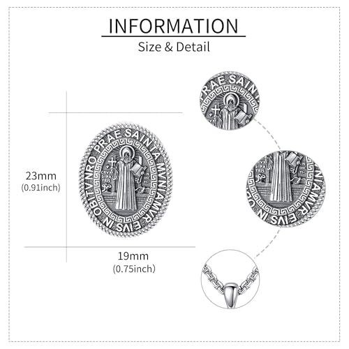 YAFEINI St Benedict Necklace 925 Sterling Silver Patron Saint Benedict Medal Pendant Amulet Protection Religious Jewellery Gifts for Women Men