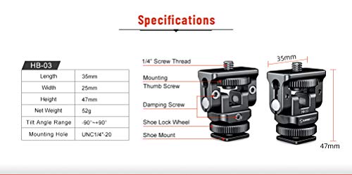 Sunwayfoto HB-03 Shoe Mount Tilt Head w Adjustable Tension Multi-Purpose Sunway