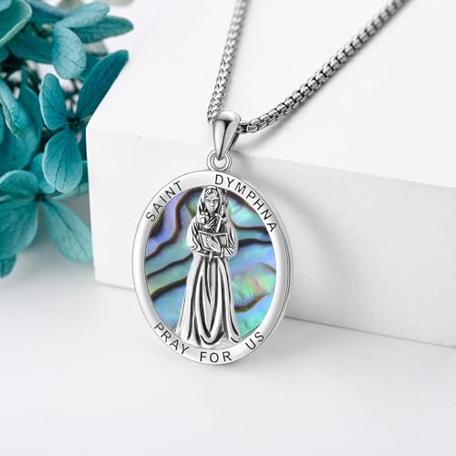 Abalone Shell St Dymphna Necklace 925 Sterling Silver Saint Dymphna Pendant Catholic Mother's Day Jewellery for Women Mum