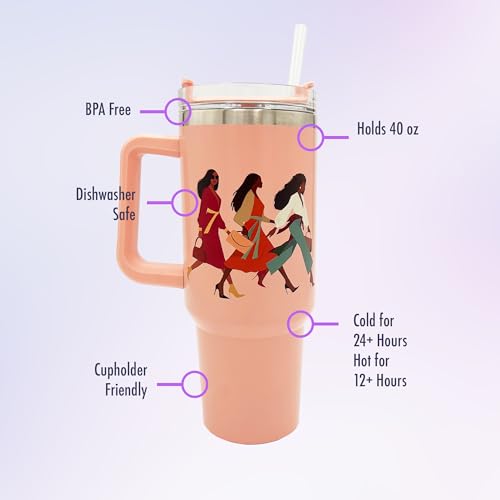 40oz Tumbler with Inspirational Quotes, African American Art, Handle, Straw & Twist-On Lid – Leak-Proof Insulated Drinkware for Black Women, Uplifting Gift - Woman with God