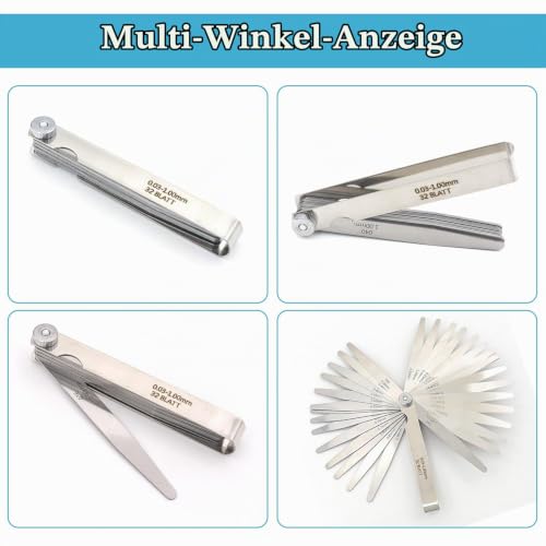 32 Blades Feeler Gauges 0.03-1mm Stainless Steel Feeler Gauge Valve Game | 0.03-1mm (0.0012-0.039"), Imperial and Metric Probe Blade Gauge Tool for Measuring Gap Guitars, Spark Plugs