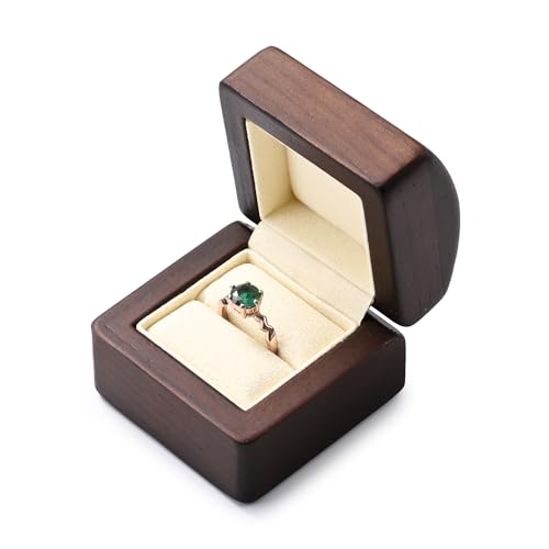 Solid Wood Proposal Engagement Ring Box Walnut Ring Gift Box Beige