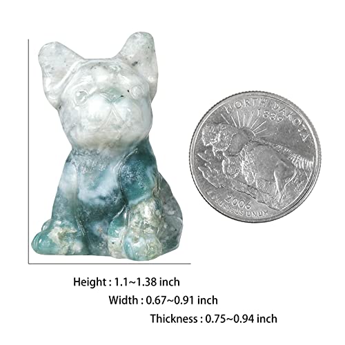 Nupuyai Pack of 2 Mini Rose Quartz Crystal Dog Statue Hand-Carved Pocket Stone Animal Sculpture Figurine Decor for Home Office Desktop, Moss Agate Multi-1