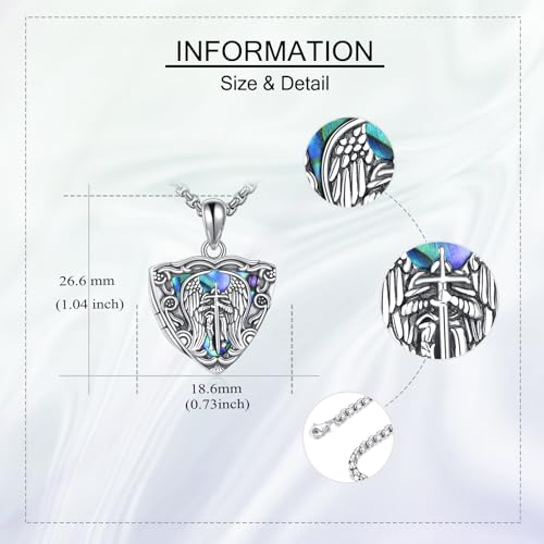 URONE St. Michael Locket Necklace 925 Sterling Silver Saint Michael Locket Pendant Necklace Saint Amulet Religion Jewellery Gifts for Men Women