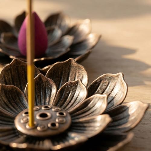 Incense Holders Lotus Brass Stick Incense Holder with 6 Holes Cone Ash Catcher for Meditation Yoga Fragrance Home Office Decor