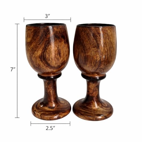 collectiblesBuy Handmade Wooden Goblet Set of 2 – 7 Inch Rustic Chalice Cups for Wine, Mead & Beverages | Eco-Friendly Vintage Wooden Drinkware for Barware & Gifts