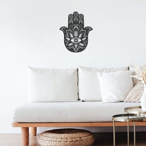 Slickss Hamsa Hand Metal Wall Art, Sacred Geometry Spiritual Boho Decor B - Black