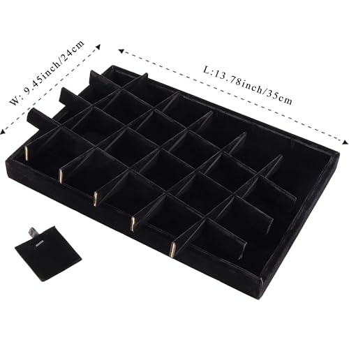 24 Grid Jewelry Tray Velvet Jewelry Display Tray with Removable Dividers Black