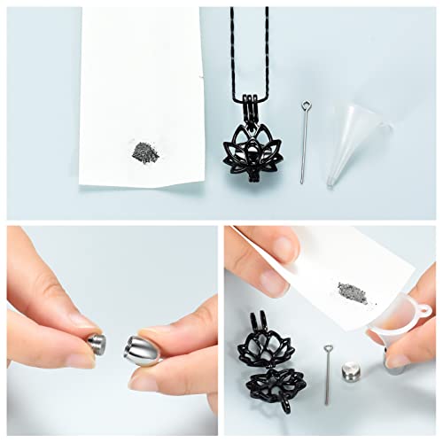Imrsanl Cremation Jewelry for Ashes - Lotus Flower Ashes Pendant Necklace with Mini Keepsake Urn Memorial Ash Jewelry Black