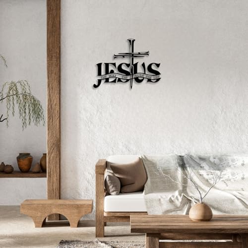 Cross Jesus Truth Metal Wall Decor - Religious Spiritual Faith Room Decor Black Wall Art Home Decor for Living Room, Bathroom, Bedroom, Dining Room, Church (Black)