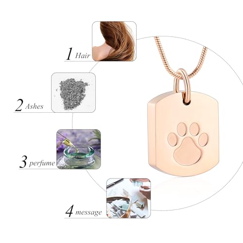 Personalized Ash Necklace for Pet - Custom Photo Text Flag Ashes Necklace Double-Sided Dogs Cats Urn Pendant for Ashes Cremation Memorial Keepsake Gift Rose Gold