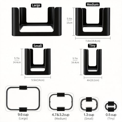Lids Organizer for Rubbermaid Brilliance,Fits 9.6,4.7 & 3.2,0.5,1.3 Cups Black,4-Piece Bundle