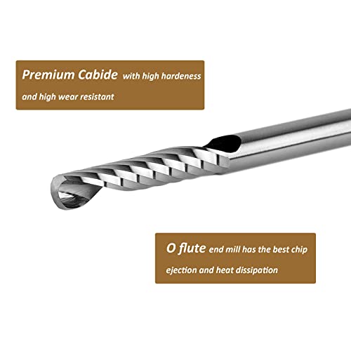 SpeTool 5-piece O flute single flute end mill set, solid carbide spiral router bits with 1/8-inch shanks