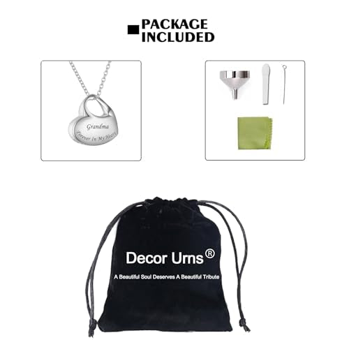 Cremation Jewelry for Ashes Heart Urn Necklaces for Ashes, Locket Necklace for Ashes Memorial Urn Jewelry Waterproof Keepsake Pendant with Funnel Kit & Bag Grandma