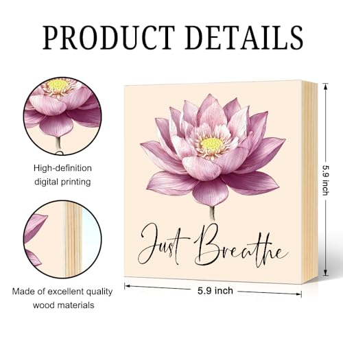 Just Breathe Inspirational Wood Block Plaque Box Sign 5.9 * 5.9 pink