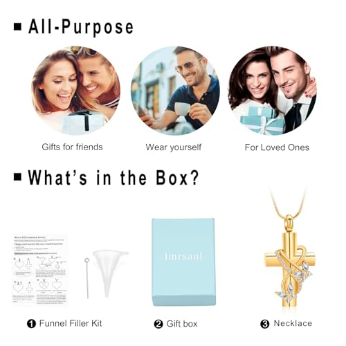 Imrsanl Butterfly Cross Urn Necklace for Ashes Men Women Cremation Jewelry Ashes Pendant for Human Memorial Ash Jewelry Gold