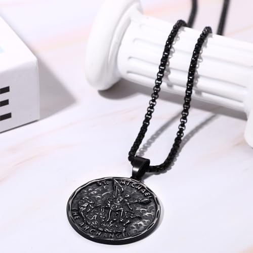 JewelryWe Men’s St Christopher Necklace - Stainless Steel Religious Medal Pendant Travel Traveler Protection Catholic Jewelry michael black