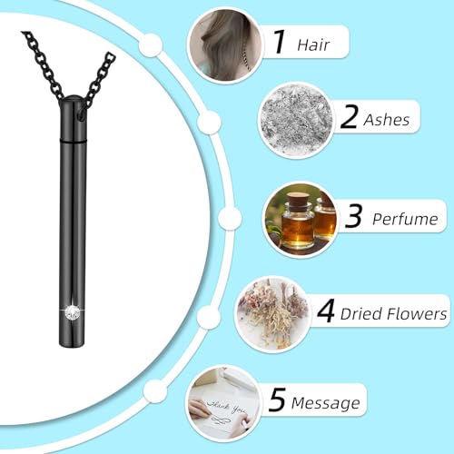 Urn Necklace for Ashes Stainless Steel Cylinder Cremation Jewelry for Women with Mini Keepsake Urn Memorial Ash Jewelry Black