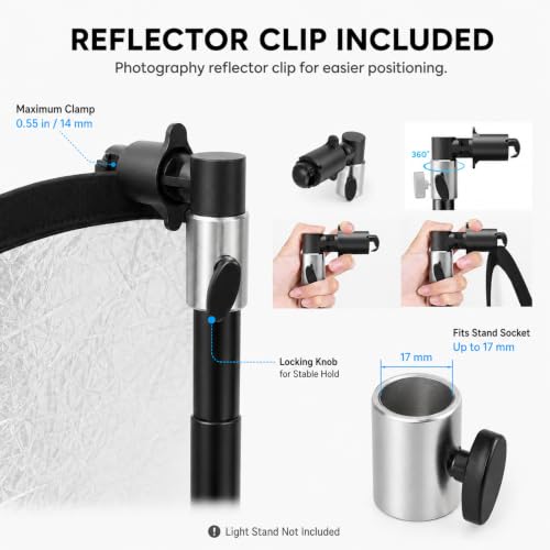 Large 5 in 1 Reflector Photography, 51in/130cm Photo Reflector with Clip open size:130cm/51inch