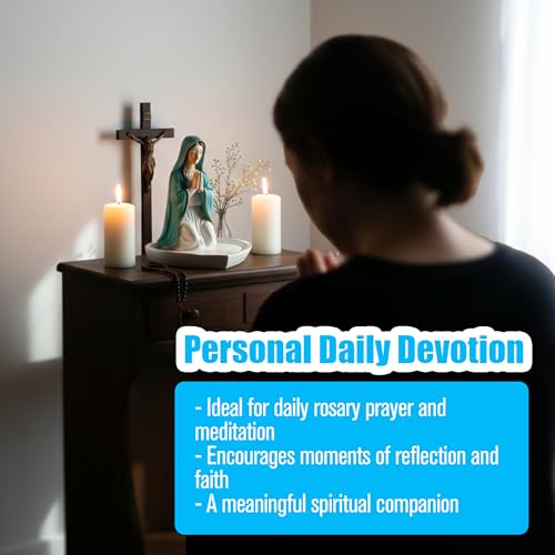 Mother Mary Rosary Virgin Holder 5.9'' Blessed Statue, Our Lady Prayer Stand Figurine for Jewelry, Resin Sacred Sculptures, Religious Decoration, Ideal Catholic Gift, Home Decor & Personal Devotional