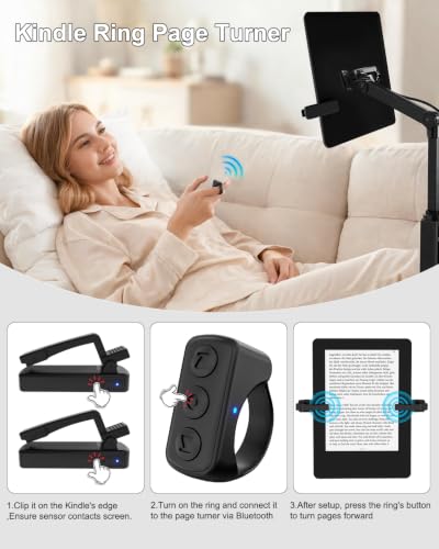 Wireless Bluetooth Page Turner TikTok Scrolling Ring Compatible with Kindle/Kobo/iOS/Android Ideal for E-Readers/TikTok Videos/Camera Recording (Black) Black