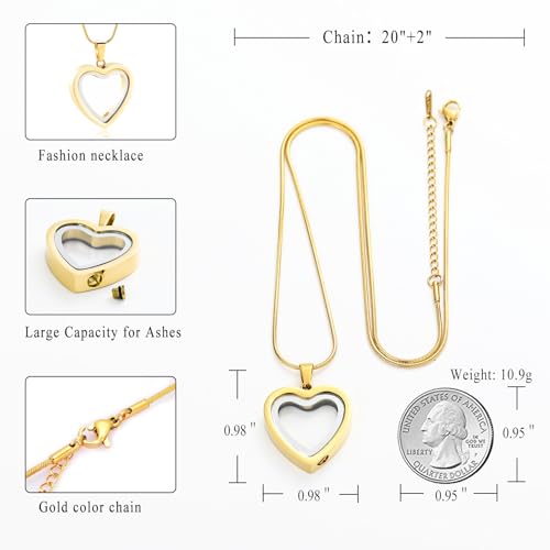 Glass Cremation Jewelry Necklace with Heart for Ashes Stainless Steel Keepsake Urn Ash Pendant Urn Necklace Keepsake for Urn for Memorial Jewelry C