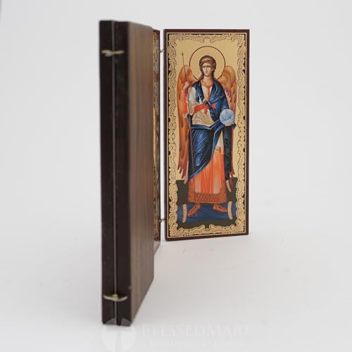 BlessedMart Orthodox Triptych Icon – Folding Wooden Byzantine Icon – Christian Religious Home Decor & Gift (Theotokos Extreme Humility) Theotokos Extreme Humility