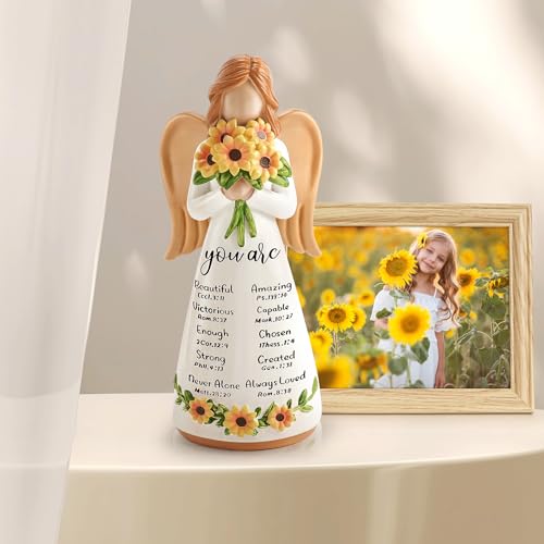 Sunflower Gift for Women,Christian Birthday Gift, Religious Angel Figurines White-sunflowers