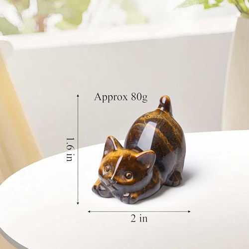 QINJIEJIE Tigers Eye Crystal Cat Ornamnets Cat Gifts for Women Brown - Tiger Eye