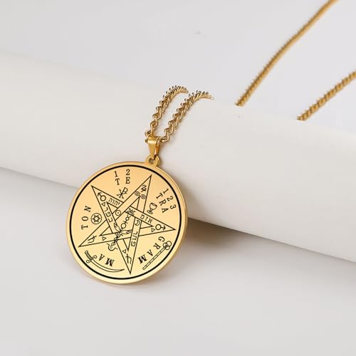 Tetragrammaton Pentagram Necklace for Men Women Tetragrammaton Keychain Pentagram Protection Amulet Pagan Wicca Jewelry gold