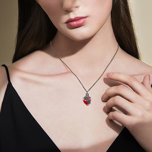 Rose Flower Cremation Urn Necklace For Ashes Sterling Silver Heart Crystal Memorial Jewelry For Women