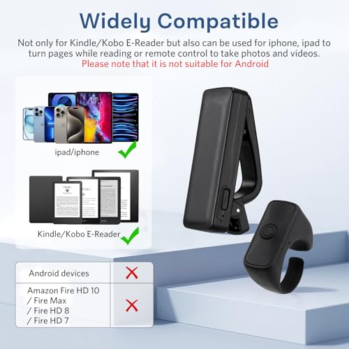 CoBak Remote Control Page Turner for Kindle Paperwhite Ipad Oasis Kobo eReaders, Camera Camcorder Remote Controls, Long-Lasting Page Turner Clicker for Tablets Reading Novels with Charging Case, Black