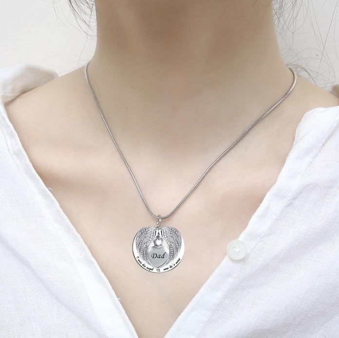 LSxAB Heart Angel Wing Cremation Urn Memorial Necklaces for Ashes Women Men Keepsake Pendant Ashes Holder - I was His Angel Now He's Mine Dad