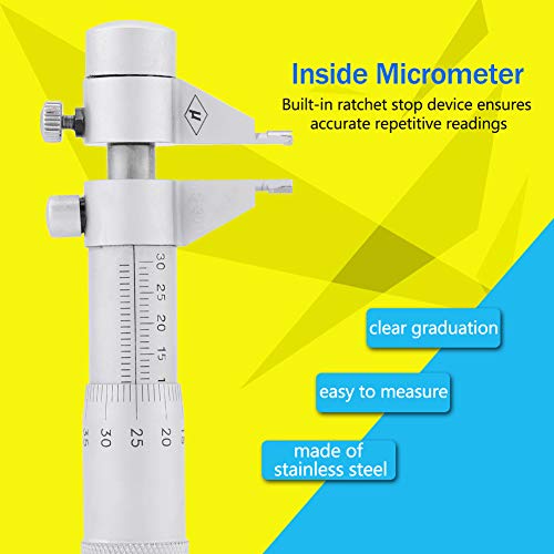 5-30 mm Range Internal Micrometer, Stainless Steel 0.01 mm Precision Hole Bore Inner Diameter Pressure Gauge Industrial Measuring Tools
