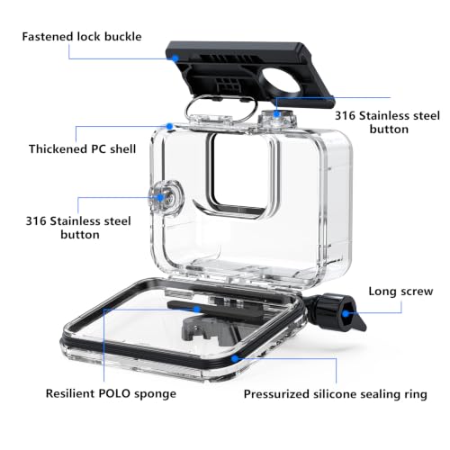 Waterproof Case with Floating Handle Compatible with Hero 9 10 11 12 13, 196FT/60M Underwater Dive Housing for Water Sports hero 9 10 11 12 13F