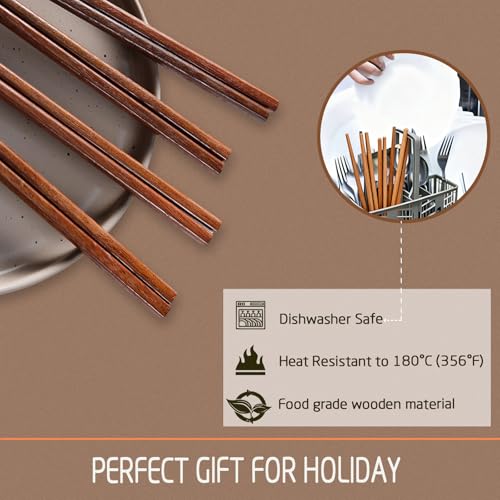 50 Pairs Bulk Wooden Chopsticks 9.5 Inches Brown, Reusable Disposable Dishwasher Safe, Chinese & Japanese Style Chop Sticks 50 Wooden Chopsticks