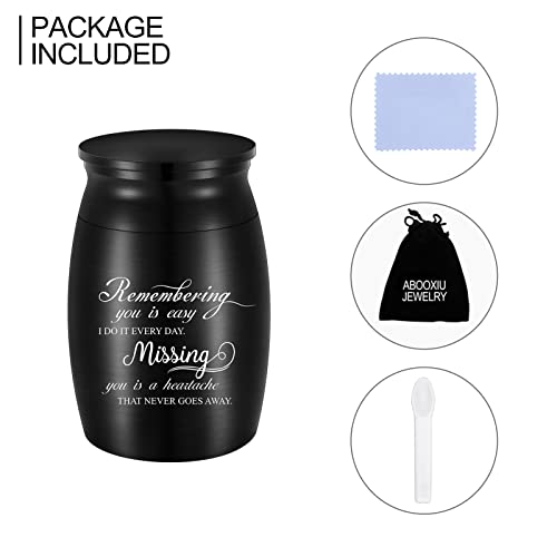 3 Inches Small Keepsake Urn for Ashes Mini Aluminum Urn for Human Ashes Cremation Funeral Ash Holder - Remembering You is Easy I DO IT Every Day. Missing You is a Heartache That Never GOES Away. Black