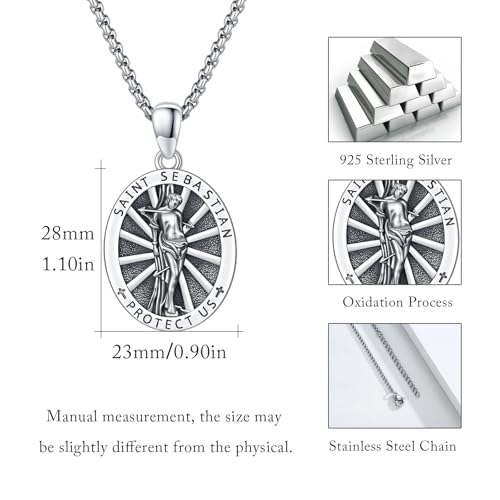 Silver/14K Gold Patron Saint Medal Amulet Necklace for Men Women 18A-St Sebastian-Silver Silver