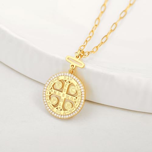 POTESSA 18K Gold Plated Pendant Necklace Medallion Coin Heart Y Shaped Chain Toggle Necklace for Women Jewelry CZ Cross