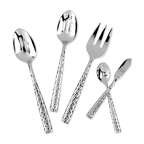 UPware 5-Piece 18/8 Stainless Steel Hostess Serving Set, Include Solid Spoon/Slotted Spoon/Serving Fork/Butter Knife/Sugar Spoon, Mirror Polished, Dishwasher Safe (Martello) Martello