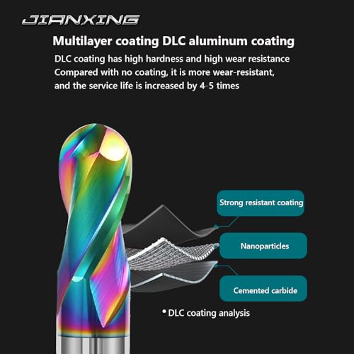 JIANXING 6mm R3 2-flute carbide ball nose end mill, 3-piece set.