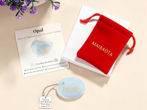 MAIBAOTA Engraved Opalite Crystal Worry Stone for Anxiety Relief Pocket Hug Luck