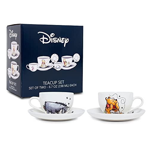 Winnie The Pooh Disney Bone China 4-Piece Teacup and Saucer Set | Tea Party With Coffee, Espresso, Mocha