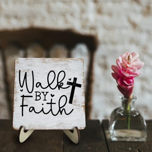 Motivational Sign Rustic Desk Decor Decorative Christian Gifts Religious Bible Verse Faith Decoration for Home Coffee Shop Office Table Shelf Tiered Tray Plaque with Wood Stand multicolour0339