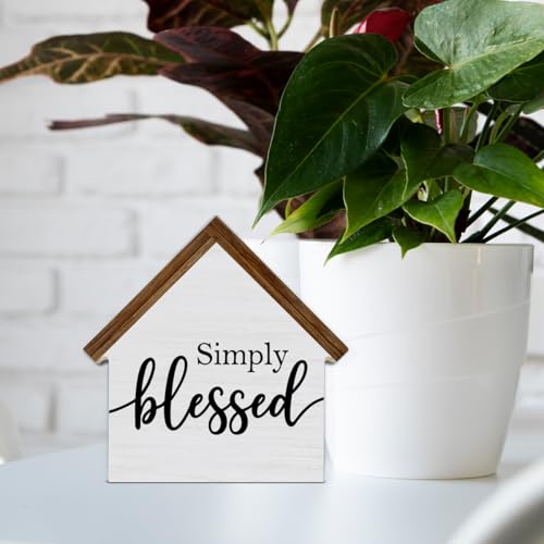 Blessed Signs for Home Decor, Simply Blessed House Shaped Wood Sign