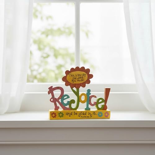 REJOICE Christian Sign, Psalm 118:24 Tabletop Decor, 9.6 cm Rejoice